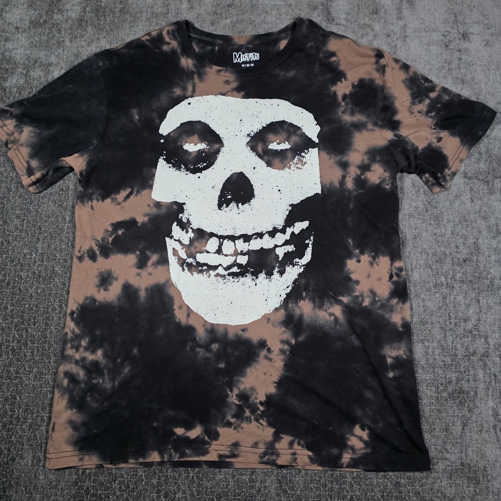 Misfits Crimson Ghost Skull Graphic Tee Acid Wash Tie Dye Black Brown Mens M